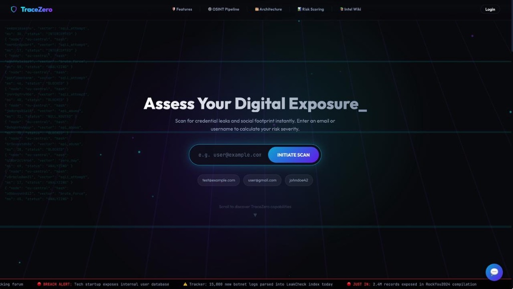 TraceZero digital exposure and OSINT scanning platform